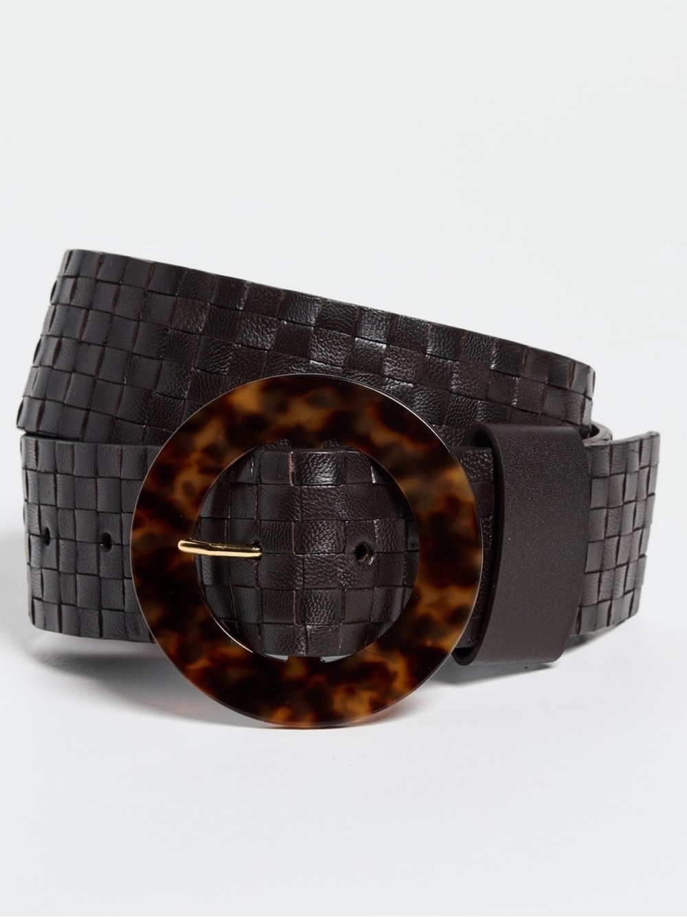 NWOT Lizzie Fortunato Dark Brown Woven Leather Belt with Tortoiseshell Buckle